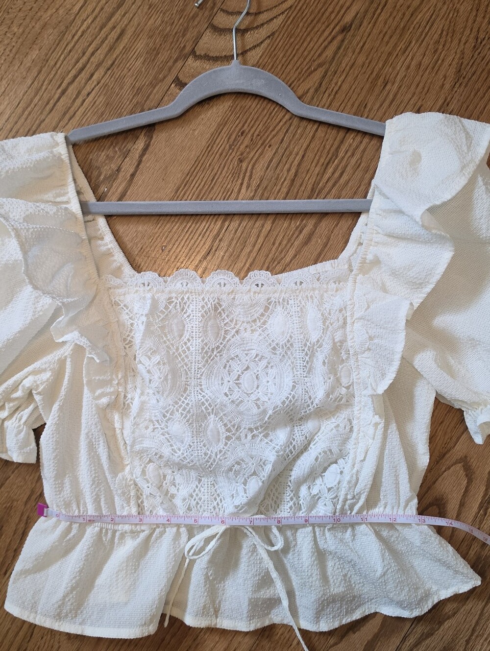 White Lace-Front Ruffled Peasant Top - Picture 7 of 9